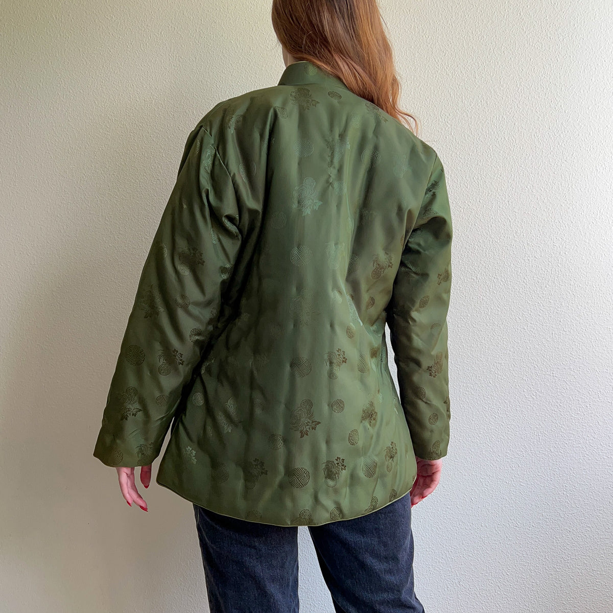 1970s Olive Green Satin Padded Jacket (L/XL)