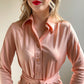 1970s Soft Peach Buttoned Blouse With Tie (M/L)