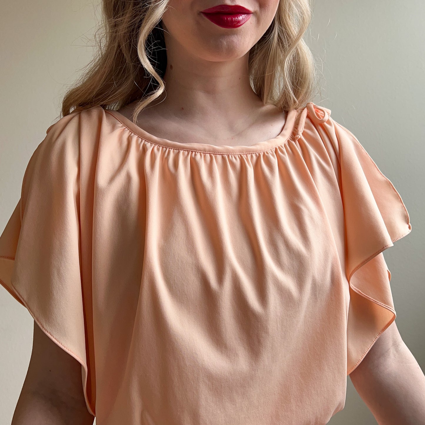 1970s Peach Maxi Dress With Pleated Skirt (S/M)