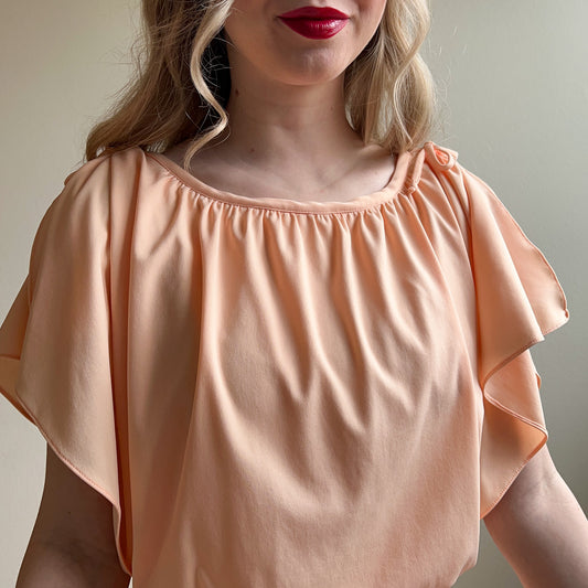 1970s Peach Maxi Dress With Pleated Skirt (S/M)