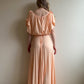 1970s Peach Maxi Dress With Pleated Skirt (S/M)