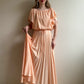 1970s Peach Maxi Dress With Pleated Skirt (S/M)
