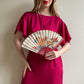 1970s Peacocks Folding Fan With Cherry Wood