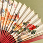 1970s Peacocks Folding Fan With Cherry Wood