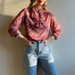 1970s Pink Pattern Blouse With Ruffles (M/L)