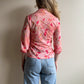 1970s Pink Button-Down Blouse With Floral Pattern (S/M)