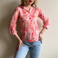 1970s Pink Button-Down Blouse With Floral Pattern (S/M)