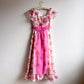 Cute 1970s Pink Floral Chiffon Gown With Pink Bow (XS/S)