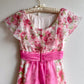 Cute 1970s Pink Floral Chiffon Gown With Pink Bow (XS/S)