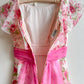 Cute 1970s Pink Floral Chiffon Gown With Pink Bow (XS/S)