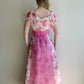 Cute 1970s Pink Floral Chiffon Gown With Pink Bow (XS/S)