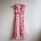 Cute 1970s Pink Floral Chiffon Gown With Pink Bow (XS/S)