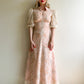 1970s Pink Floral Cotton Midi Dress With White Overlay (XS)