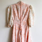 1970s Pink Floral Cotton Midi Dress With White Overlay (XS)