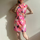 1970s Pink Floral Novelty Print Belted Dress (M/L)