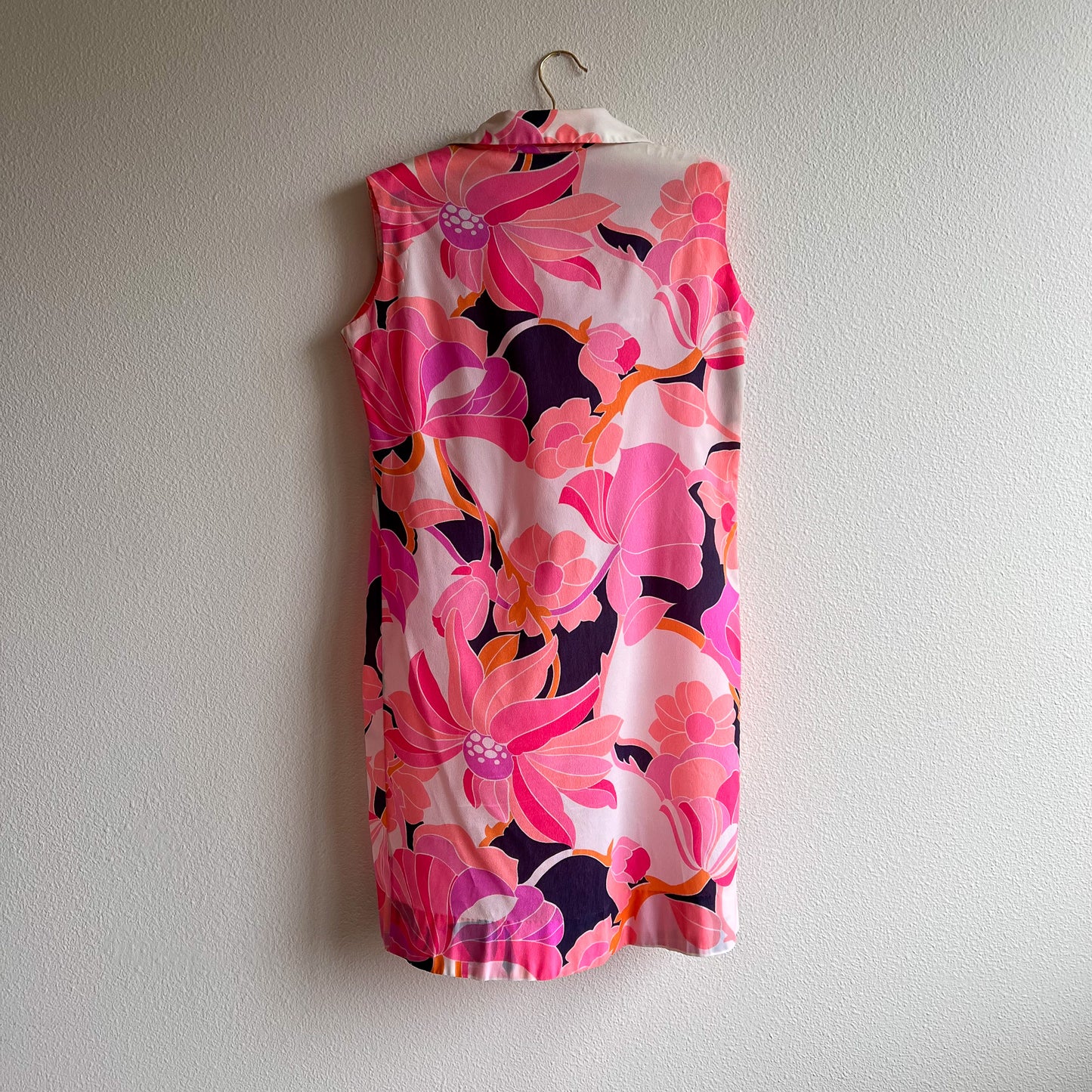 1970s Pink Floral Novelty Print Belted Dress (M/L)