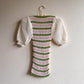 1970s Green and Pink Striped Sweater With Puff Sleeves (XS/S)