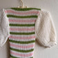 1970s Green and Pink Striped Sweater With Puff Sleeves (XS/S)