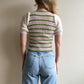 1970s Green and Pink Striped Sweater With Puff Sleeves (XS/S)