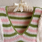 1970s Green and Pink Striped Sweater With Puff Sleeves (XS/S)