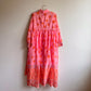 1970s Pink and Orange Bohemian Print Cotton Maxi Dress (M/L)