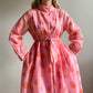 1970s Pink and Orange Bohemian Print Cotton Maxi Dress (M/L)