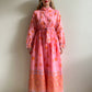 1970s Pink and Orange Bohemian Print Cotton Maxi Dress (M/L)