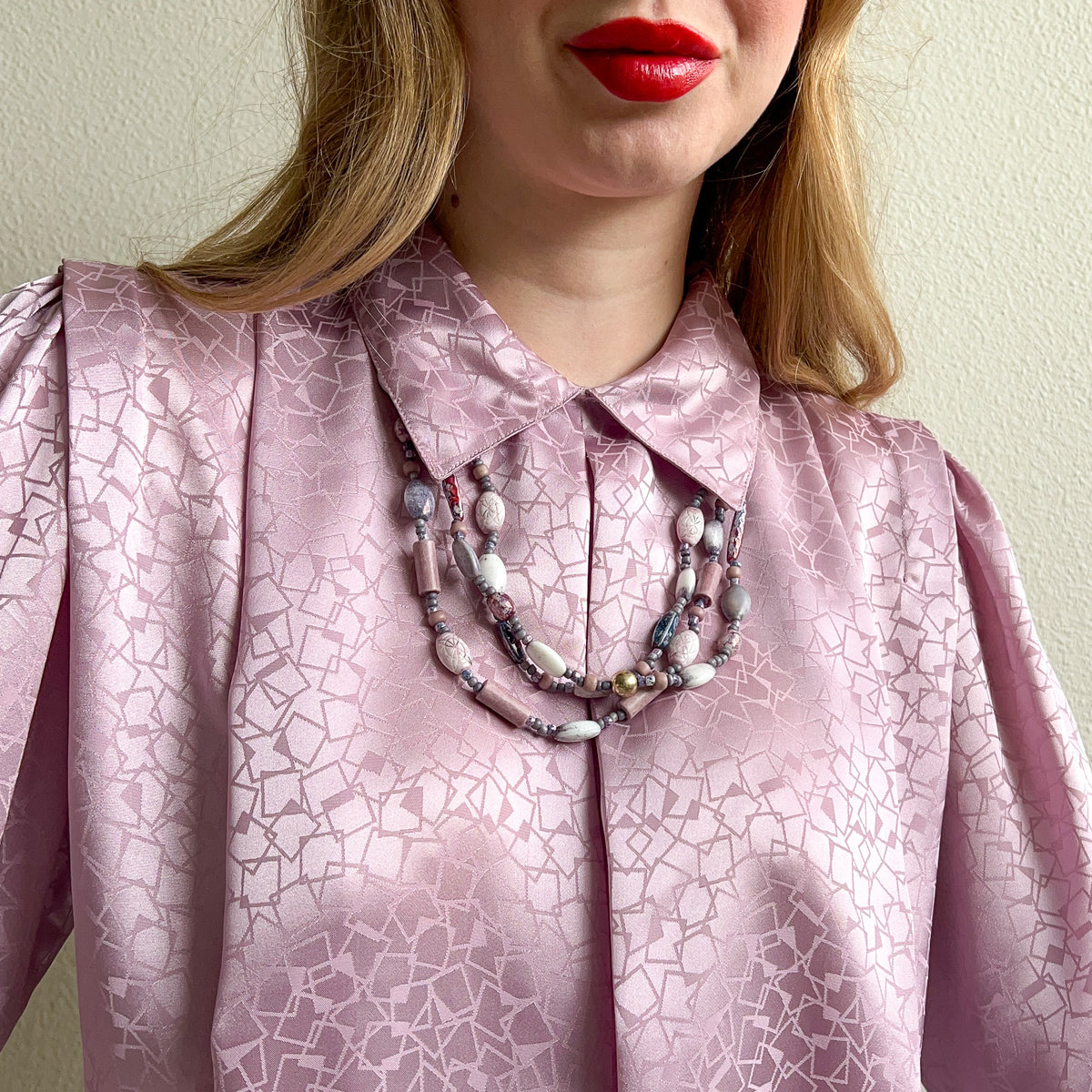 1970s Shades of Purple Triple-Strand Beaded Necklace