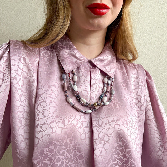 1970s Shades of Purple Triple-Strand Beaded Necklace