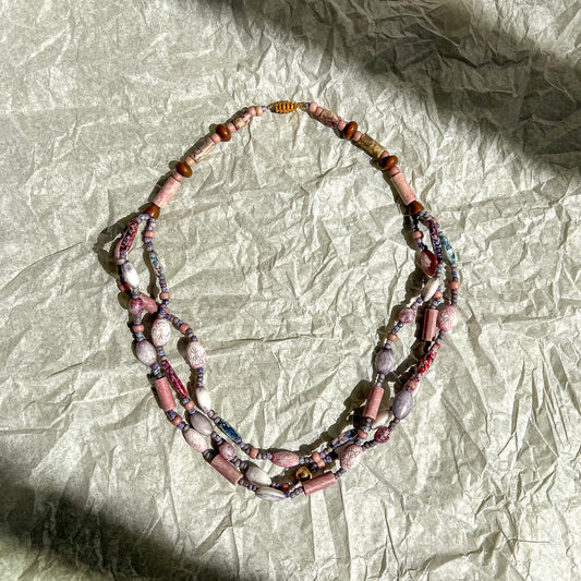1970s Shades of Purple Triple-Strand Beaded Necklace