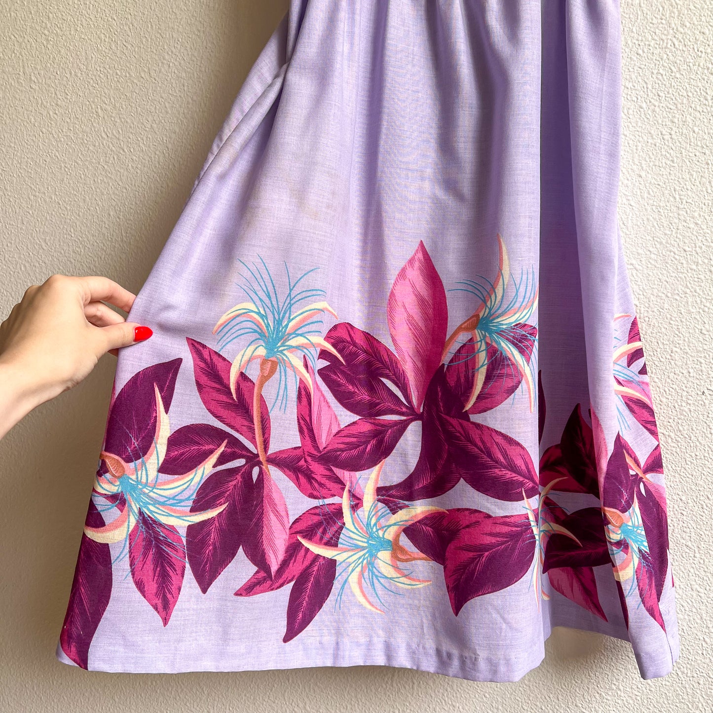 1970s Purple Floral Cotton Summer Dress (S/M)