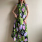 Gorgeous 1970s Purple and Green Hawaiian Maxi Dress (M)