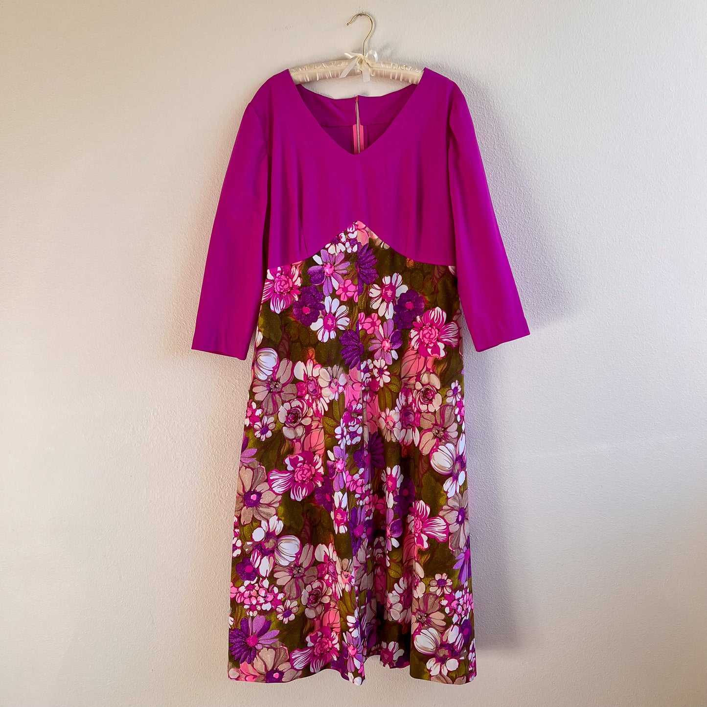 1970s Purple Maxi Dress With Floral Skirt (XL/2XL)