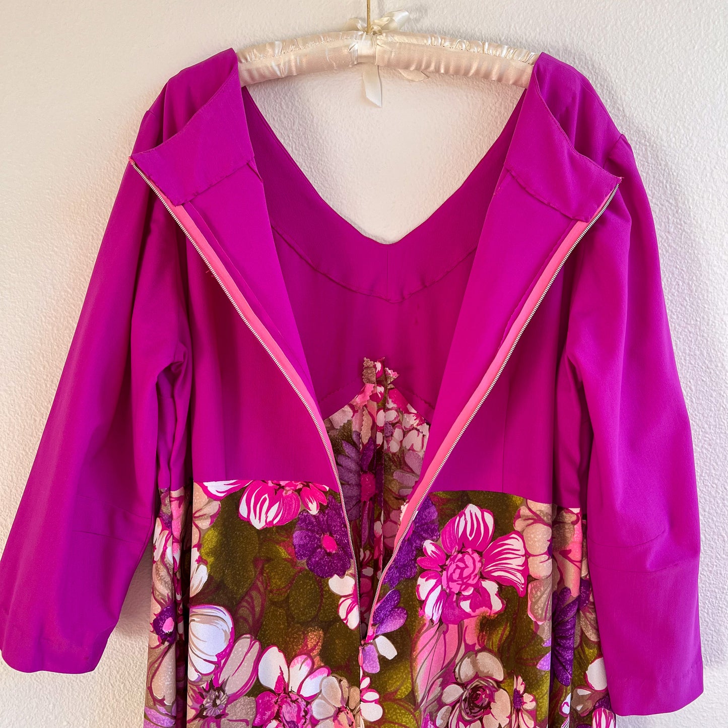 1970s Purple Maxi Dress With Floral Skirt (XL/2XL)