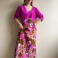1970s Purple Maxi Dress With Floral Skirt (XL/2XL)