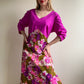 1970s Purple Maxi Dress With Floral Skirt (XL/2XL)