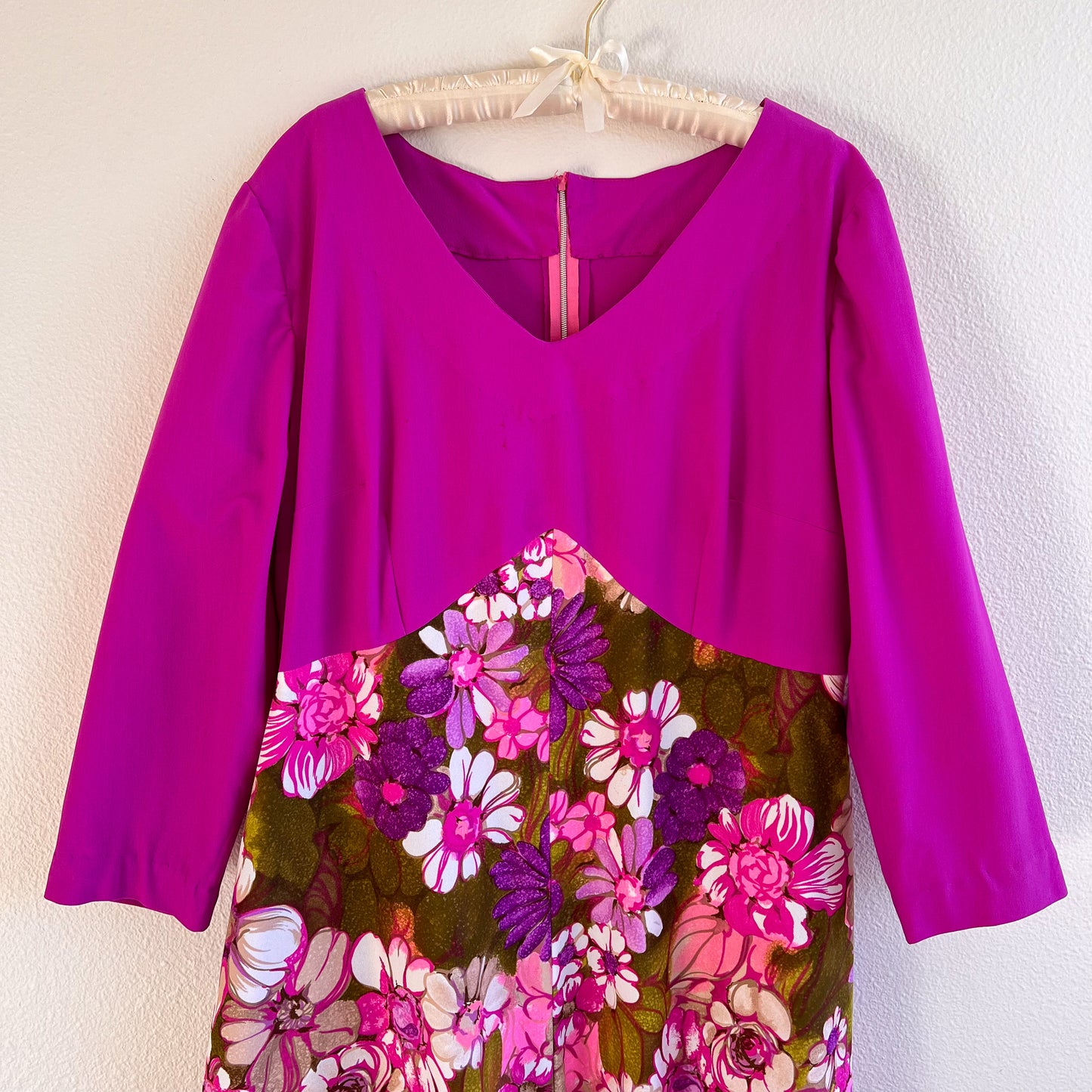1970s Purple Maxi Dress With Floral Skirt (XL/2XL)
