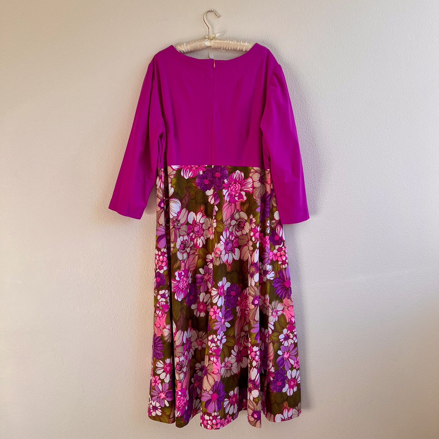 1970s Purple Maxi Dress With Floral Skirt (XL/2XL)
