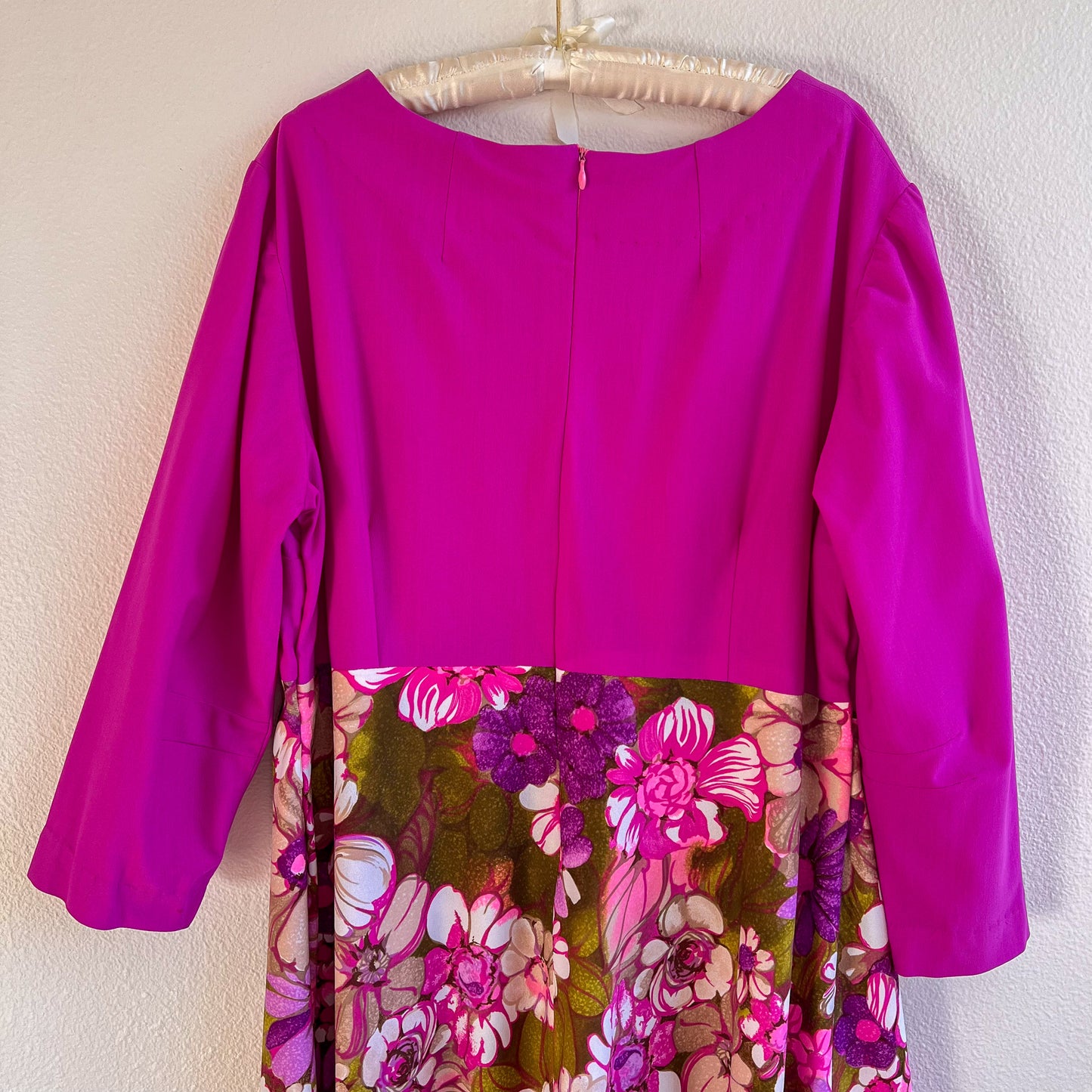 1970s Purple Maxi Dress With Floral Skirt (XL/2XL)