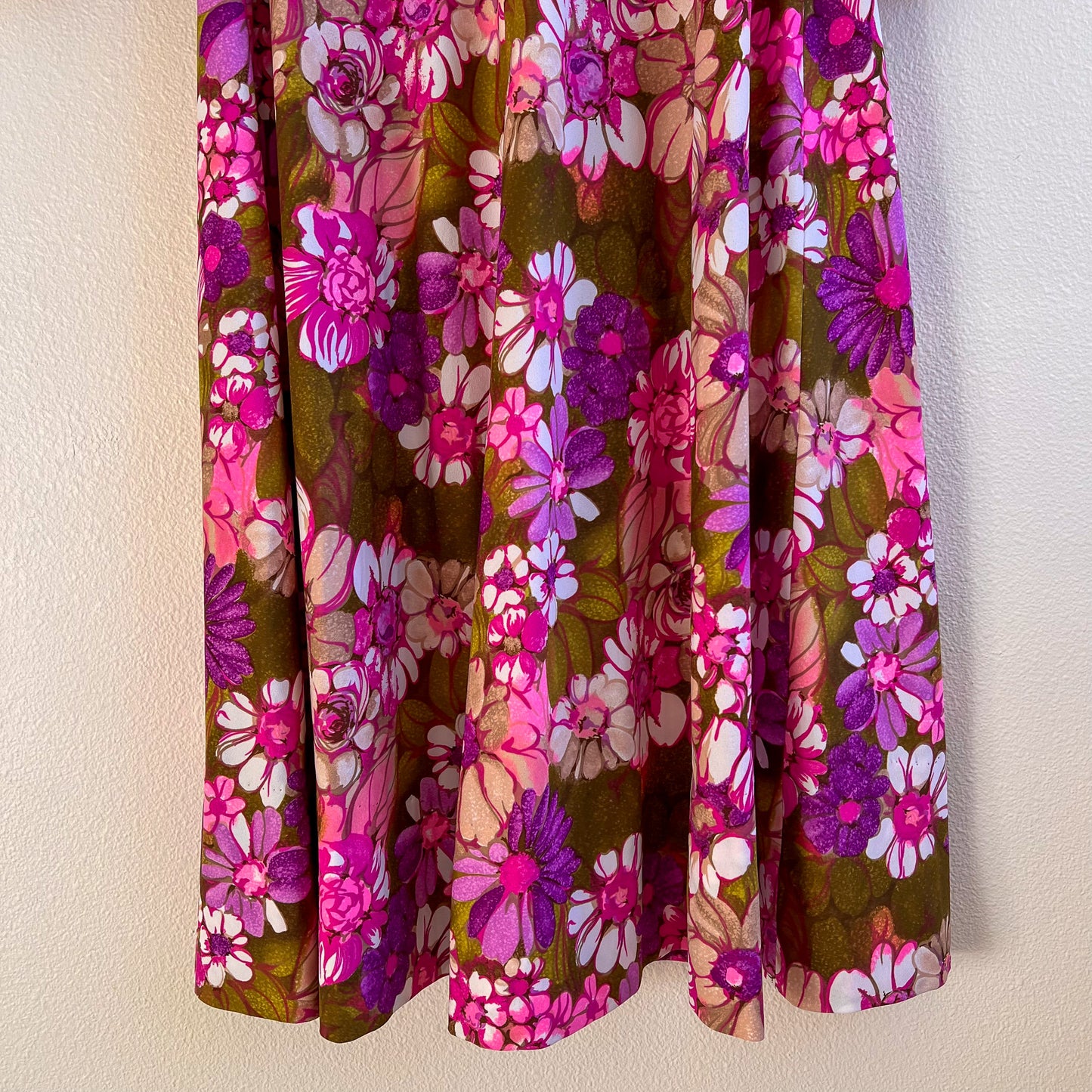 1970s Purple Maxi Dress With Floral Skirt (XL/2XL)