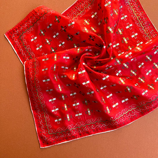 1970s Red Bandana With Silver and Gold Details