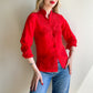 1970s Bright Red Chinese Silk Embroidered Blouse (XS)