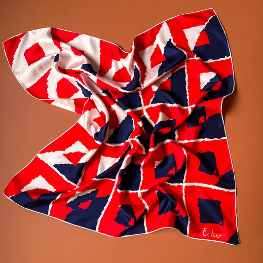 1970s Red, White, and Navy Silk Scarf from Echo