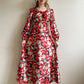 1970s Red and White Floral Pattern Maxi Dress (S/M)