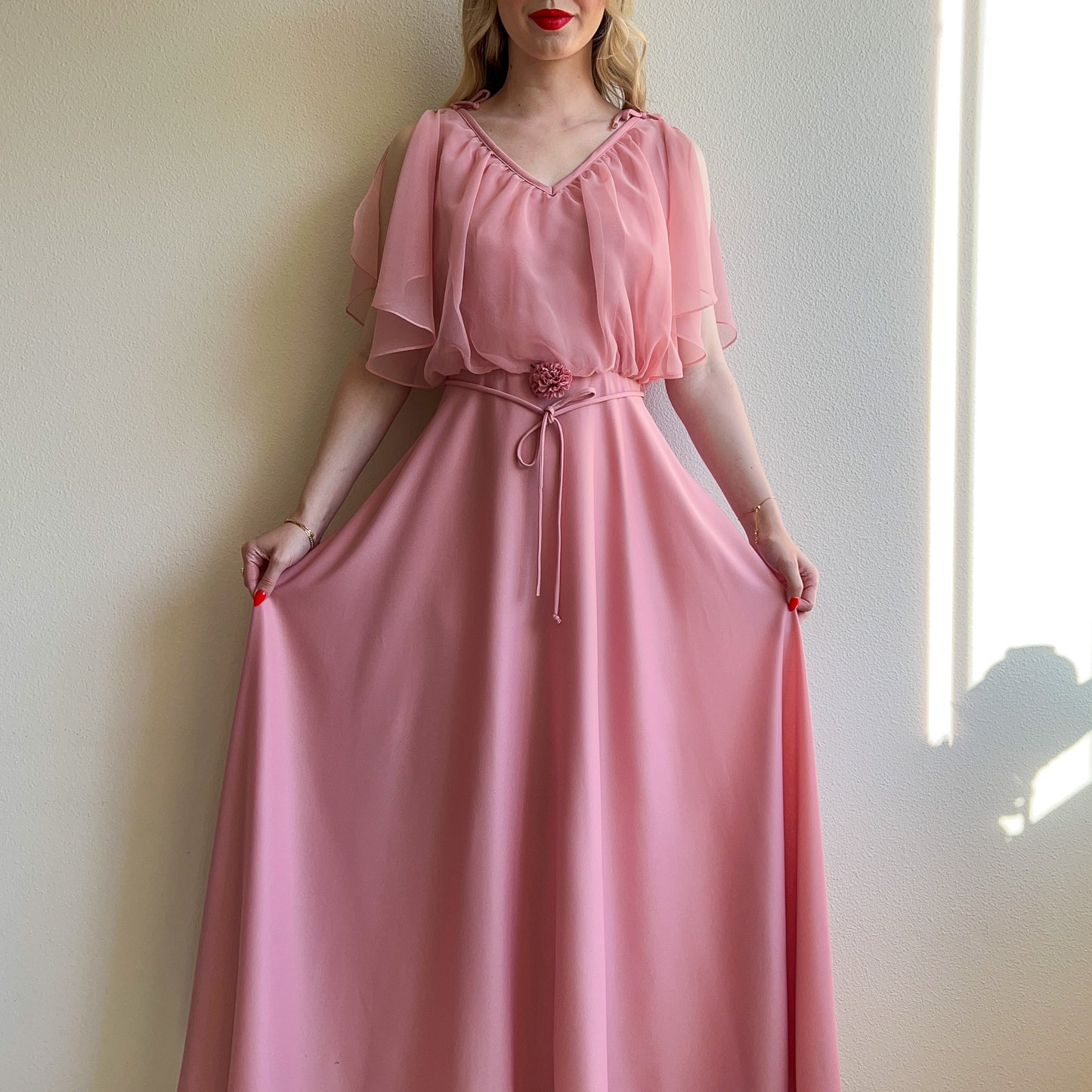 1970s Muted Rose Chiffon Gown (S/M)