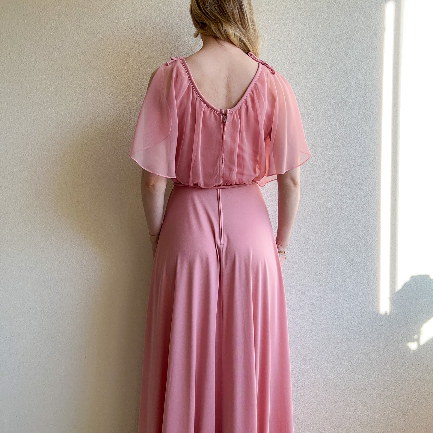 1970s Muted Rose Chiffon Gown (S/M)