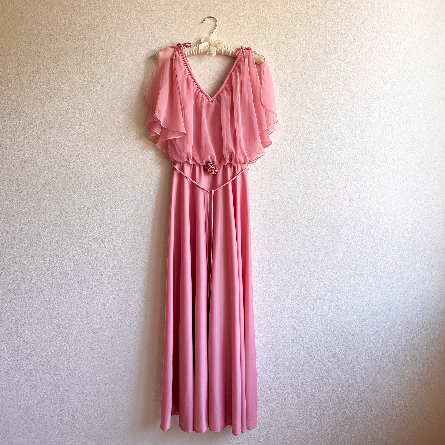 1970s Muted Rose Chiffon Gown (S/M)