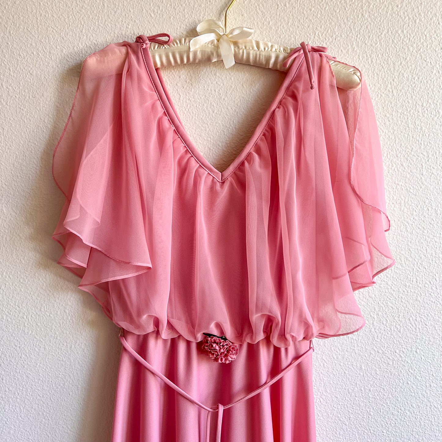 1970s Muted Rose Chiffon Gown (S/M)