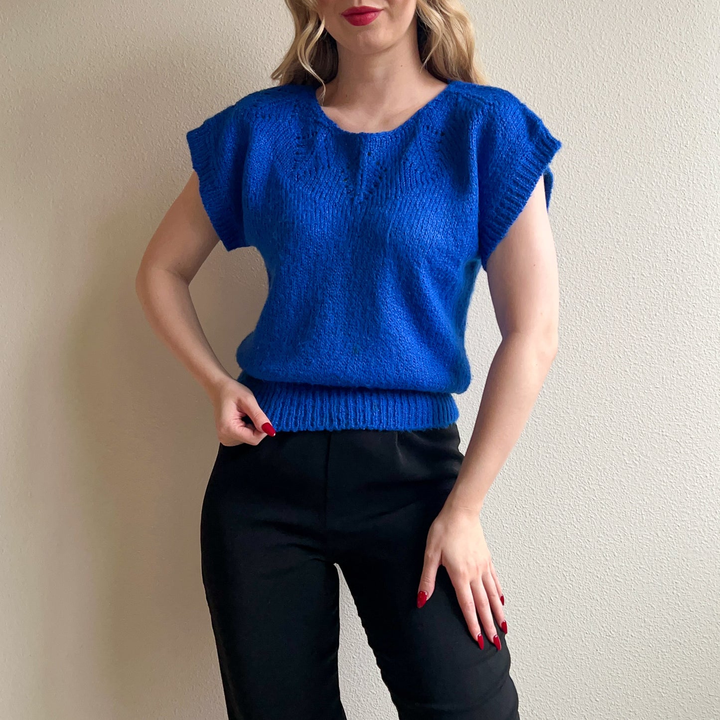 1970s Royal Blue Short Sleeve Sweater (M/L)