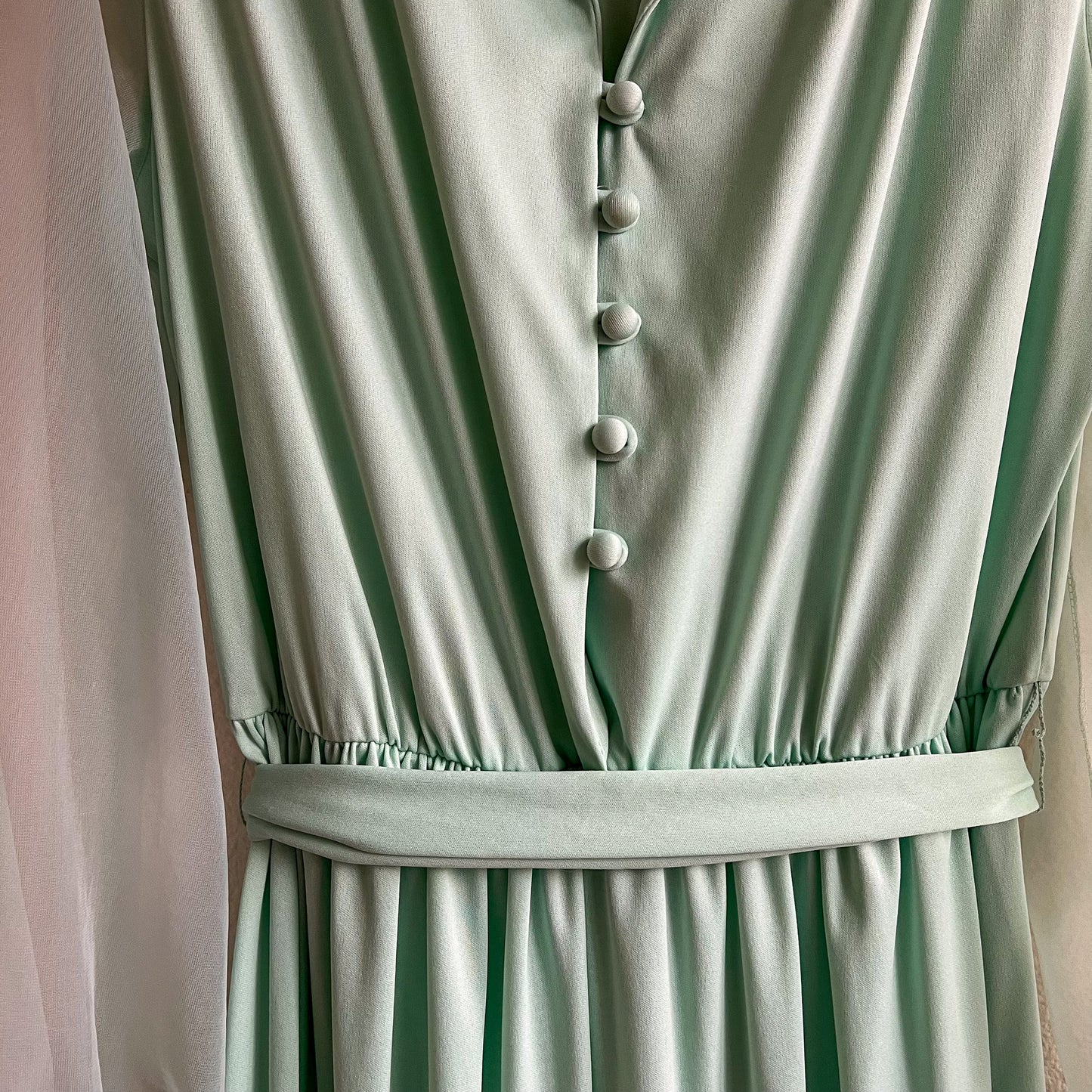 1970s Seafoam Buttoned Midi Dress (M/L)